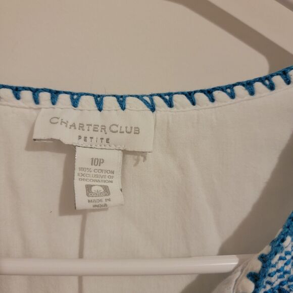 Charter Club‎ Womens Top Size 10 Petite Embroidered Boho Gauze Peasant Ren Faire - Picture 5 of 7